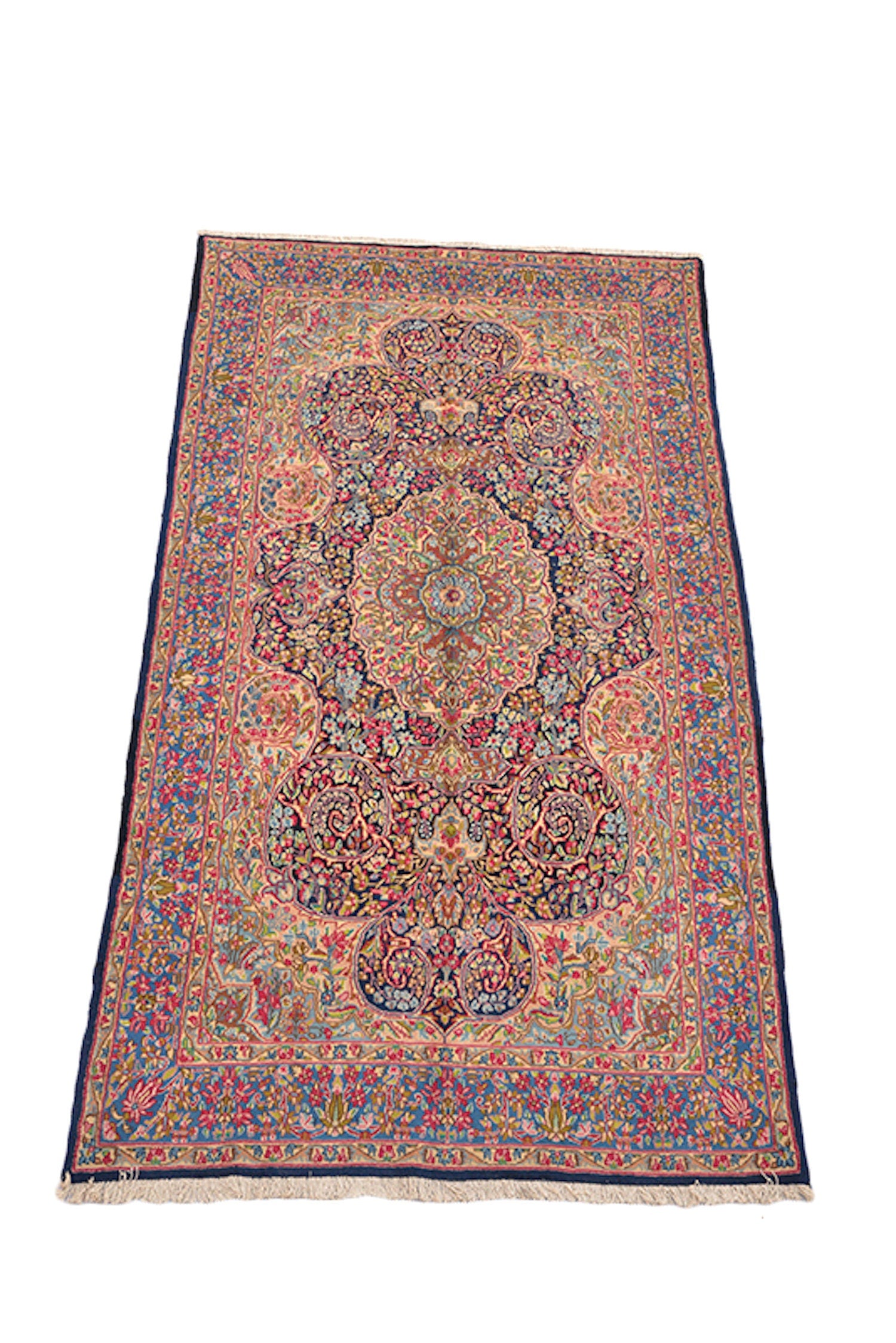 Floral Oriental 5x9 l Rug, Pink Blue, Persian Caucasian Style Rug, Traditional Medallion, Handmade Wool Antique Timeless Rug