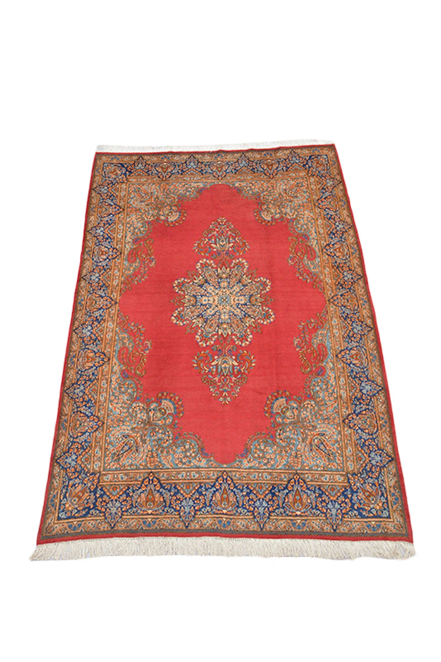Antique Caucasian Rug, 8 x 11 Feet, Red Central Medallion, Oriental Persian Style, Wool Luxury Large Area Rug