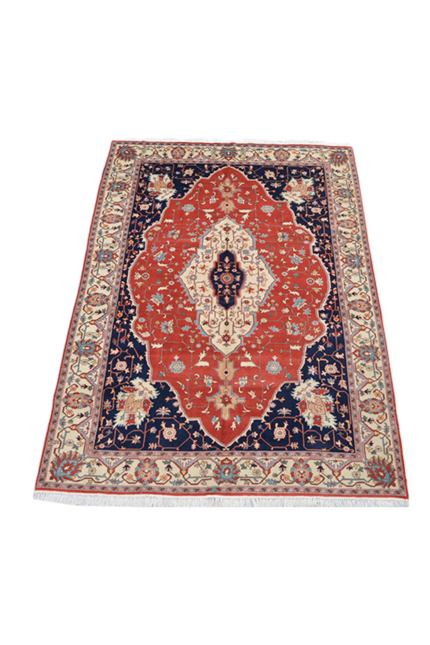 Red Navy Medallion Rug, Antique Turkish Kazak Rug, 8 x 10 Feet, Oriental Traditional Rug, Vibrant Hand Knotted Area Rug
