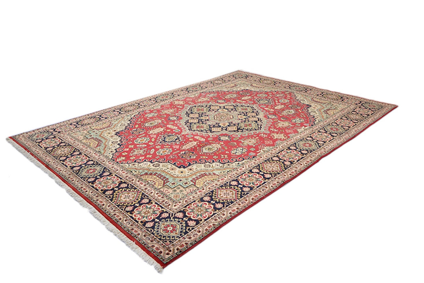Oriental Antique Rug | Persian Pattern | Central Medallion | Red Beige Wool Rug | Living Room Large Rug