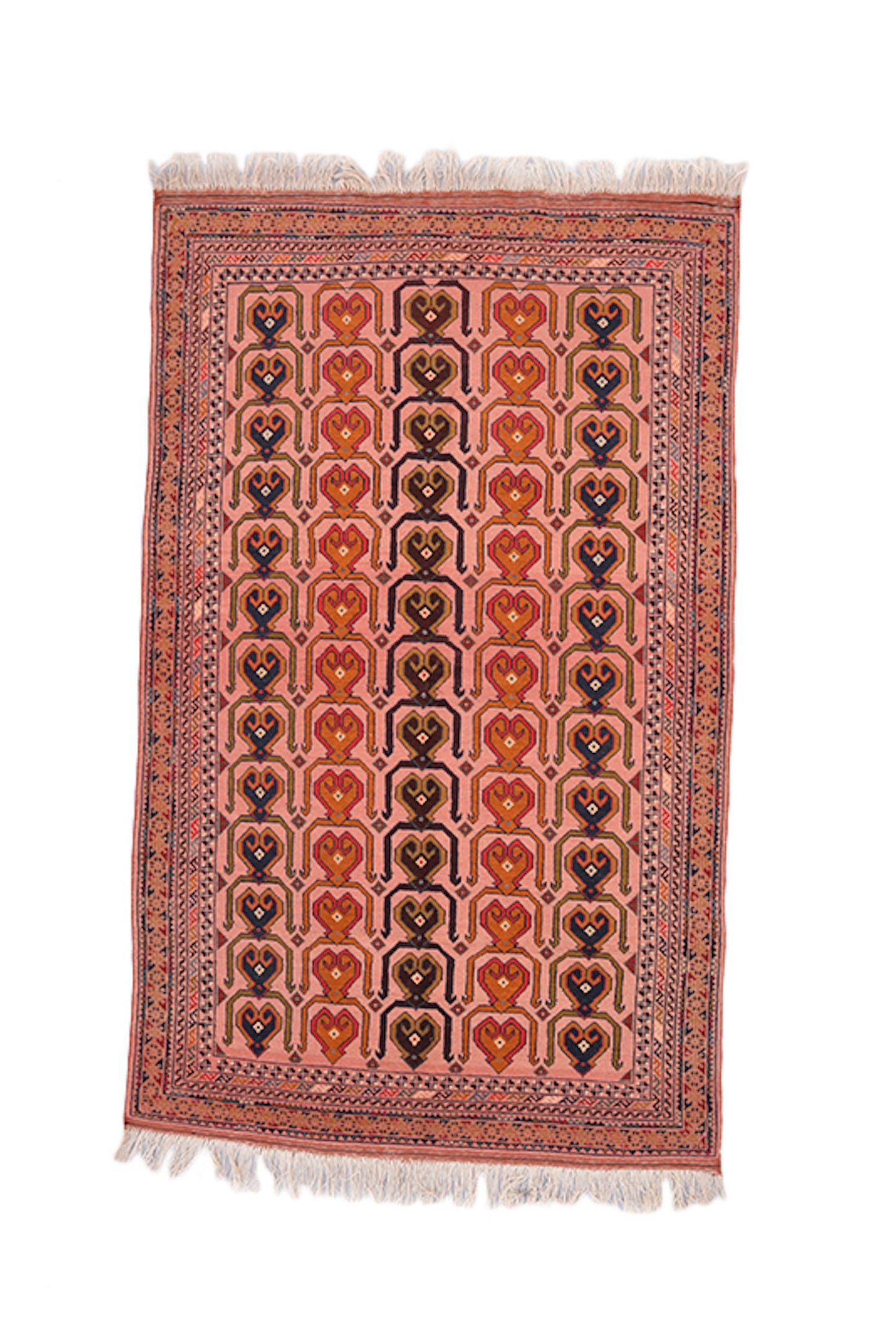 Pink Handmade Rug | Antique Area Rug | 3 x 5 Feet | Geometric Repetitive Oriental Pattern | Boho Tribal Style | Accent Rug