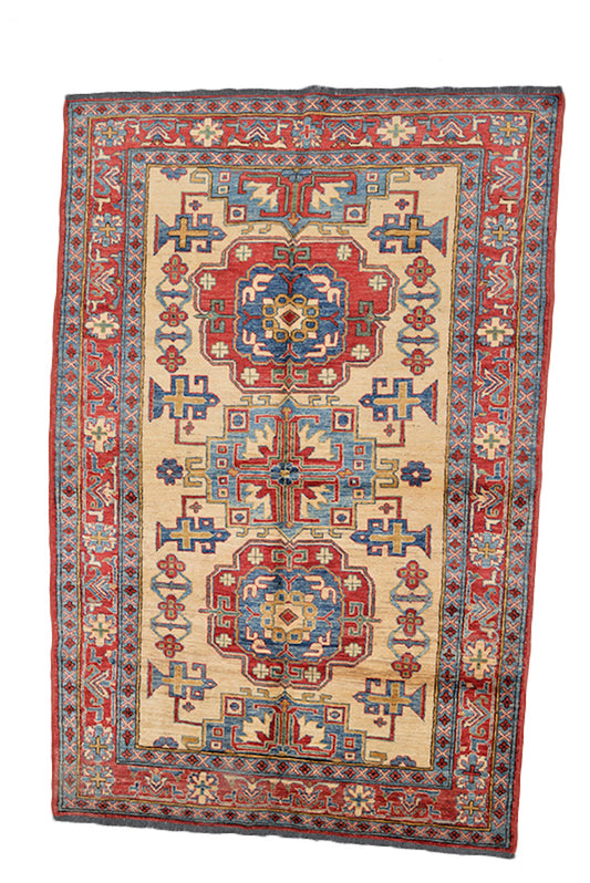 Geometric Traditional Handmade rug | 4 x 7 Feet | Red Blue Beige Rug | Tribal Vintage Rug | Rustic Style Rug | Antique Wool Rug