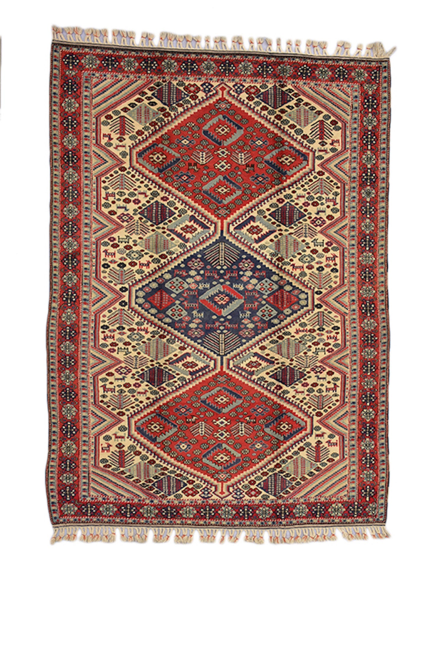 Vintage Kazak 6x9 Rug | Geometric Red Beige Rug | Tribal Wool Rug | Turkish Hand Knotted Oriental Rug