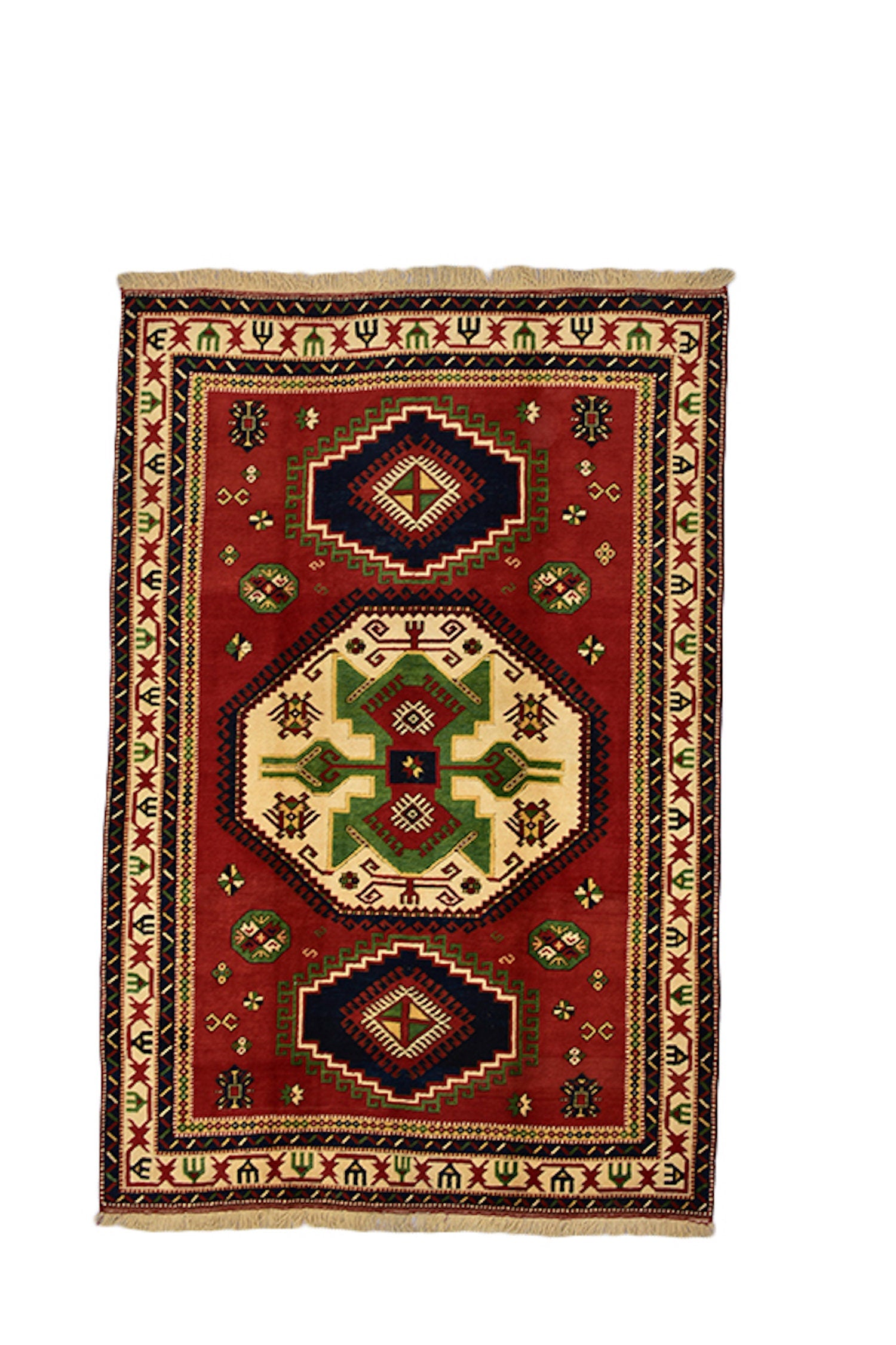 Red Kazak Turkish 6x9 Rug Wool Rug | Antique Tribal Geometric Rug | Oriental Rug | Handmade Wool Rug