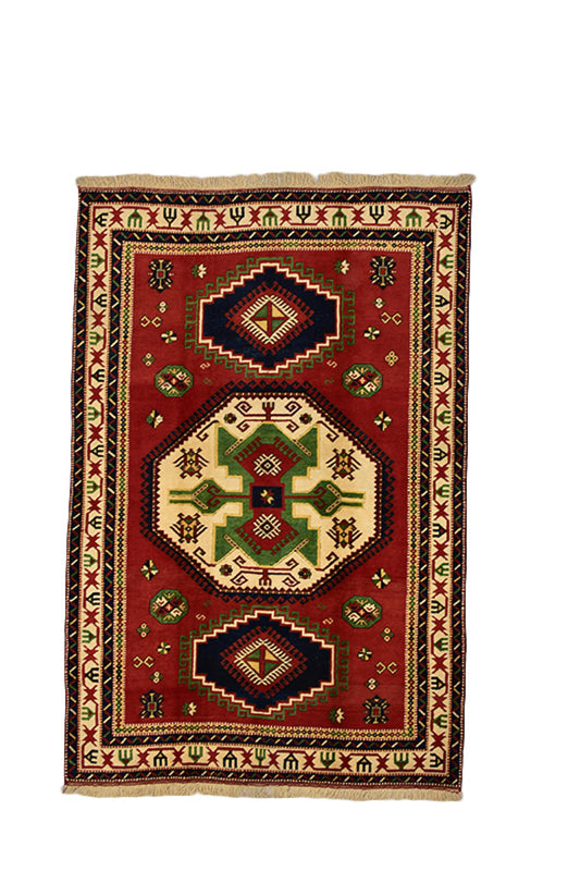 Red Kazak Turkish 6x9 Rug Wool Rug | Antique Tribal Geometric Rug | Oriental Rug | Handmade Wool Rug
