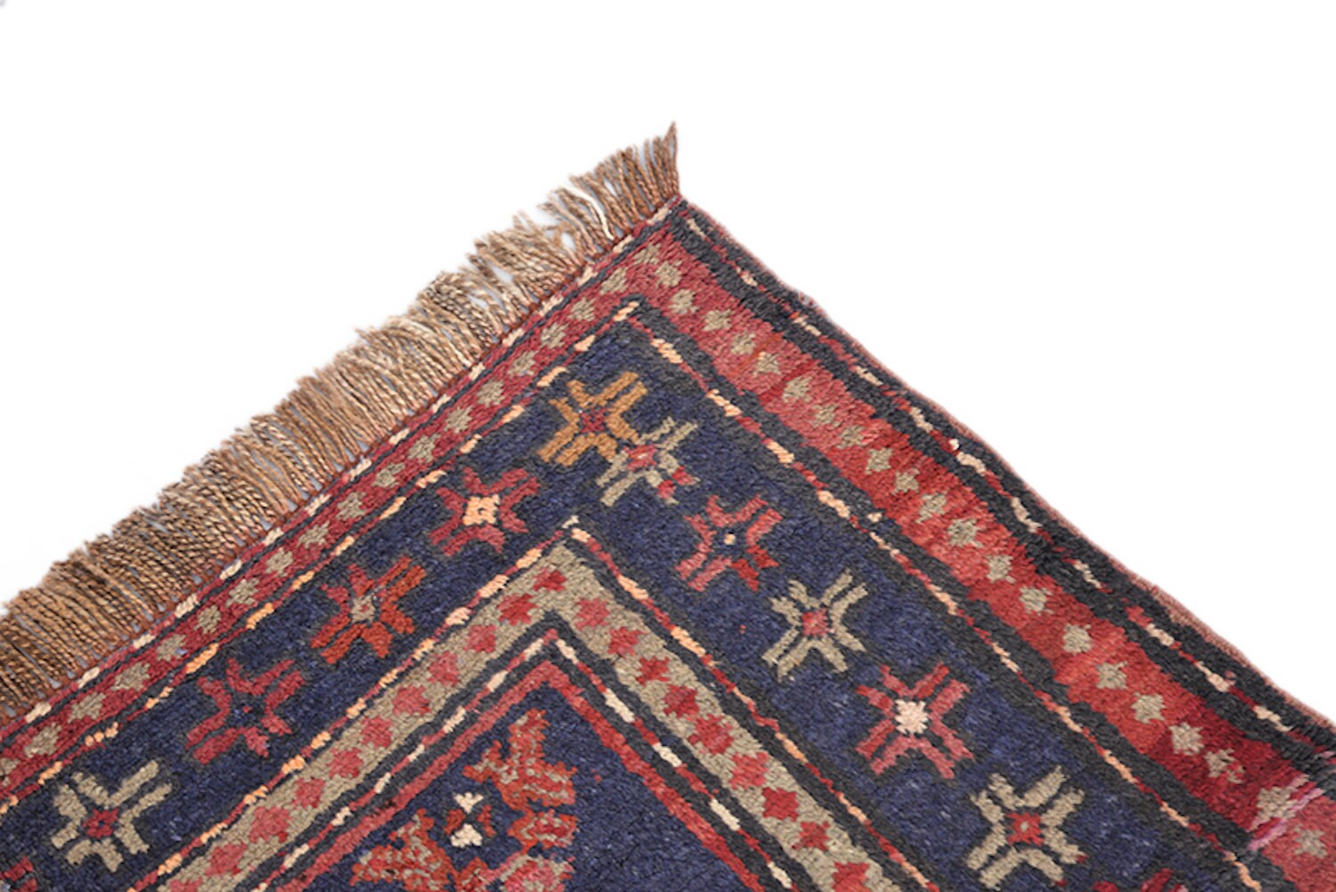 7.1 x 3.9 Feet | Navy Red Tribal Rug | Vintage Geometric Rug | Bright Coral Accents | Handwoven Wool Rug | Afghan Runner Rug