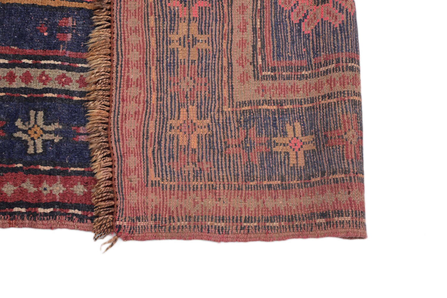 7.1 x 3.9 Feet | Navy Red Tribal Rug | Vintage Geometric Rug | Bright Coral Accents | Handwoven Wool Rug | Afghan Runner Rug