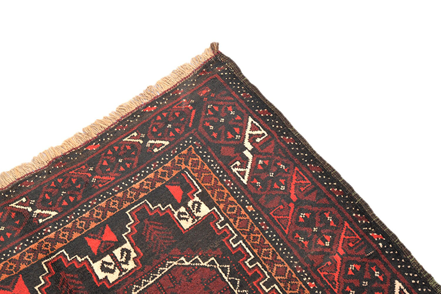 Vintage Rug 4 x 9 Dark Runner | Red Brown Hallway Runner Rug | Geometric Tribal | Wool Nomadic Hand Knotted Rug | Antique Afghan Rug