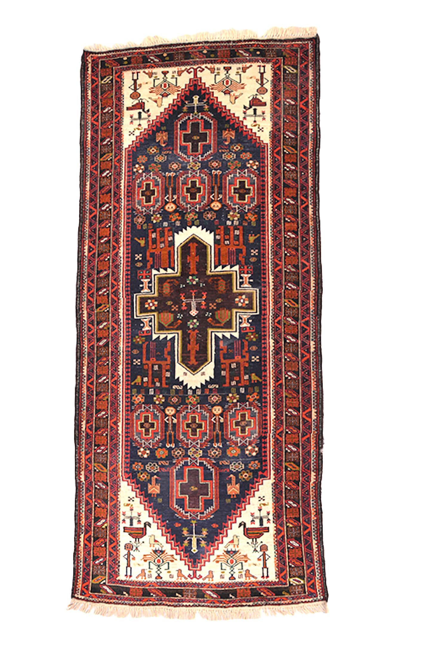 8 Feet x 3.5 Feet Runner Rug | Vintage Afghan Rug |Red Bright Rug | Wool Handwoven Runner | Persian Tribal Geometric | Kitchen Hallway Rug