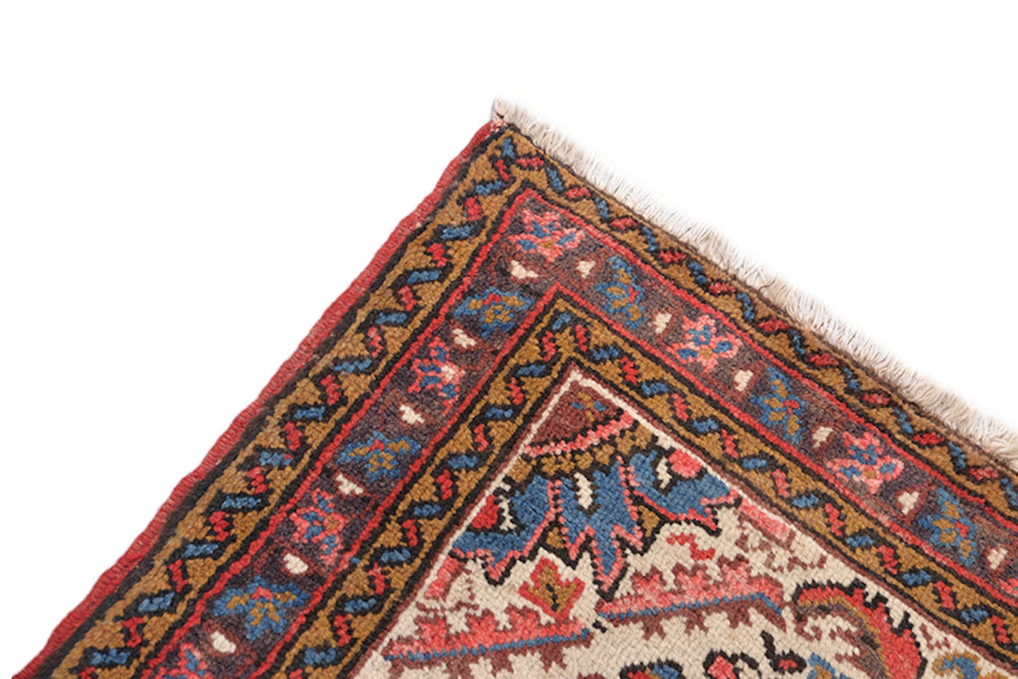 7 Feet x 4'7 Feet | Vintage Oriental Rug | Pink Red Medallion | Blue Border | Boho Chic Rustic Rug | Accent Rug | Wool Antique Rug