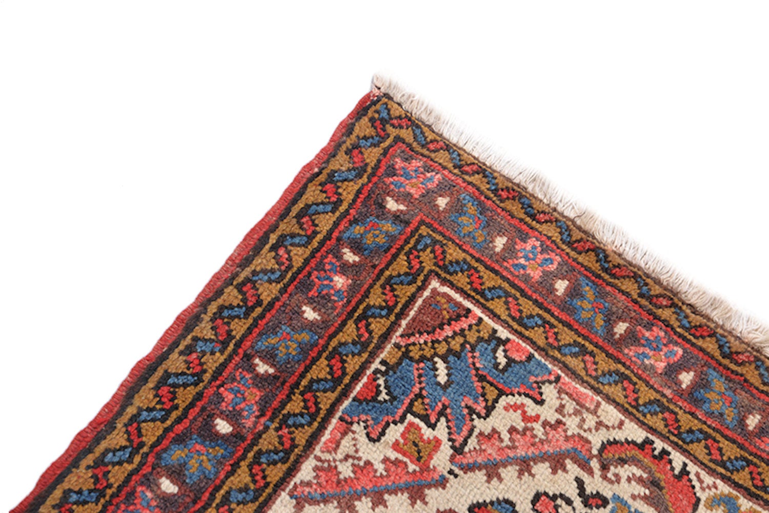 7 Feet x 4'7 Feet | Vintage Oriental Rug | Pink Red Medallion | Blue Border | Boho Chic Rustic Rug | Accent Rug | Wool Antique Rug