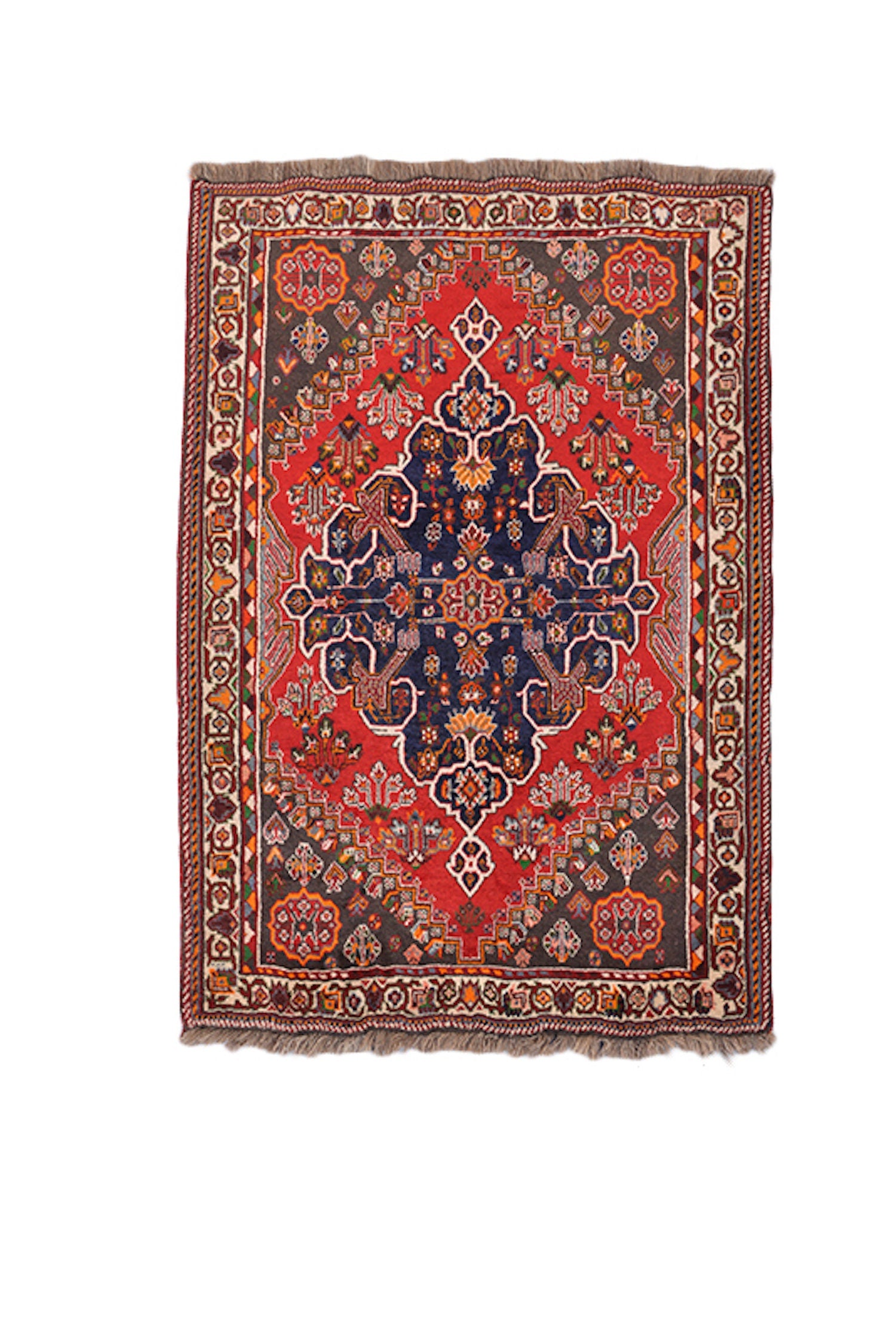 Medallion Antique Area Rug | Handmade Persian Rug | Red Navy Rug | Tribal Oriental | 5 x 6 Feet | Deep Rustic Colored Rug