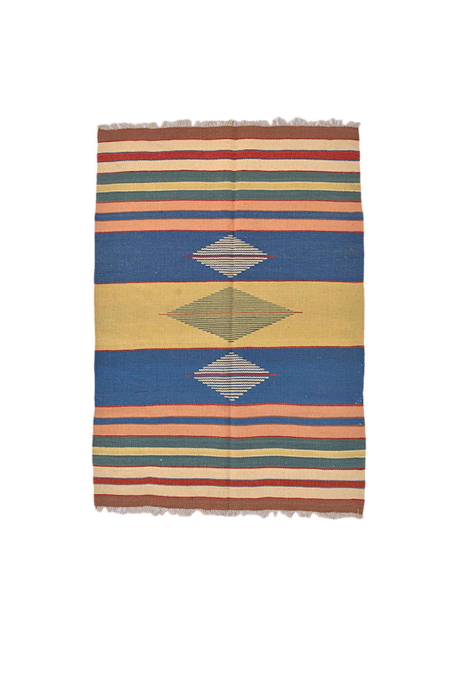 Turkish Kilim Rug | Multi Color Striped Handmade Rug | Tribal Boho Southwestern Wool Rug