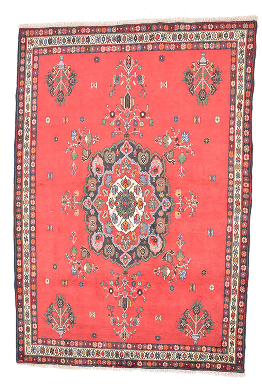 8.3 x 5.6 Feet | Bright Vintage Red Rug | Antique Rug | Hand Knotted Area Rug | Persian Style Medallion | Wool Antique Rug