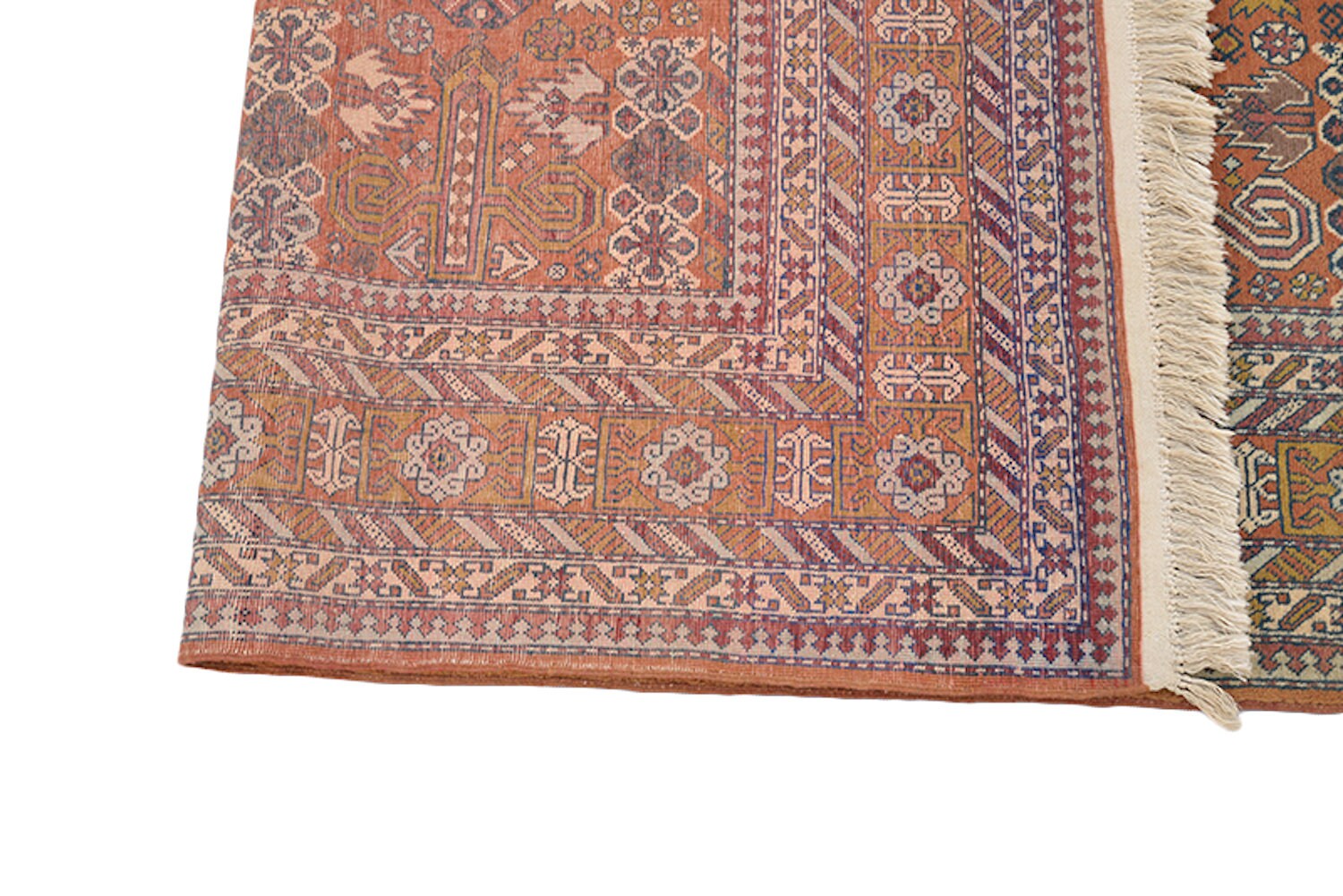 Light Orange Persian Rug | Yellow Mustard Color Tribal Geometric Motifs | Green Blue Highlights | 4 x 7 Feet | Rustic Style Rug