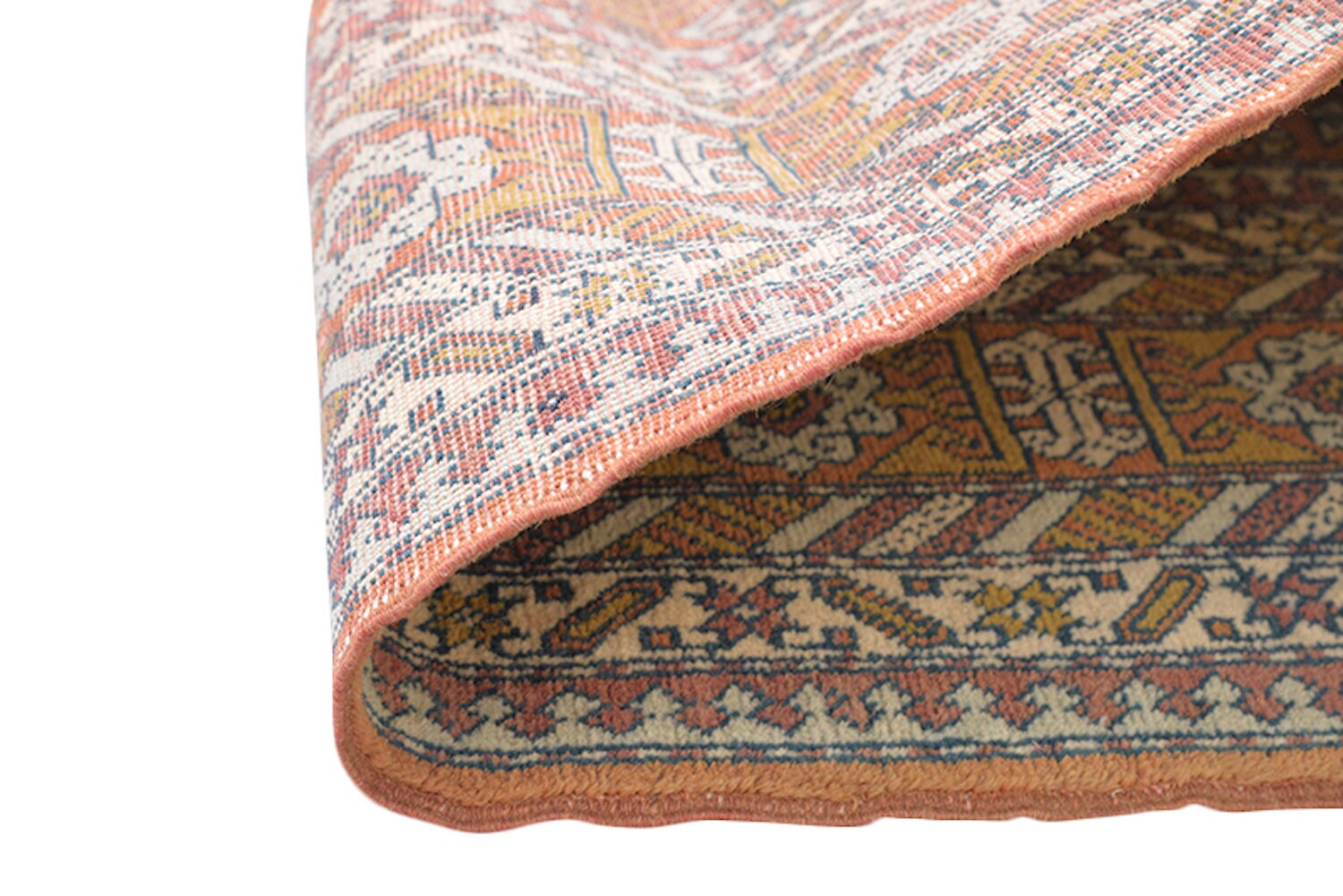 Light Orange Persian Rug | Yellow Mustard Color Tribal Geometric Motifs | Green Blue Highlights | 4 x 7 Feet | Rustic Style Rug