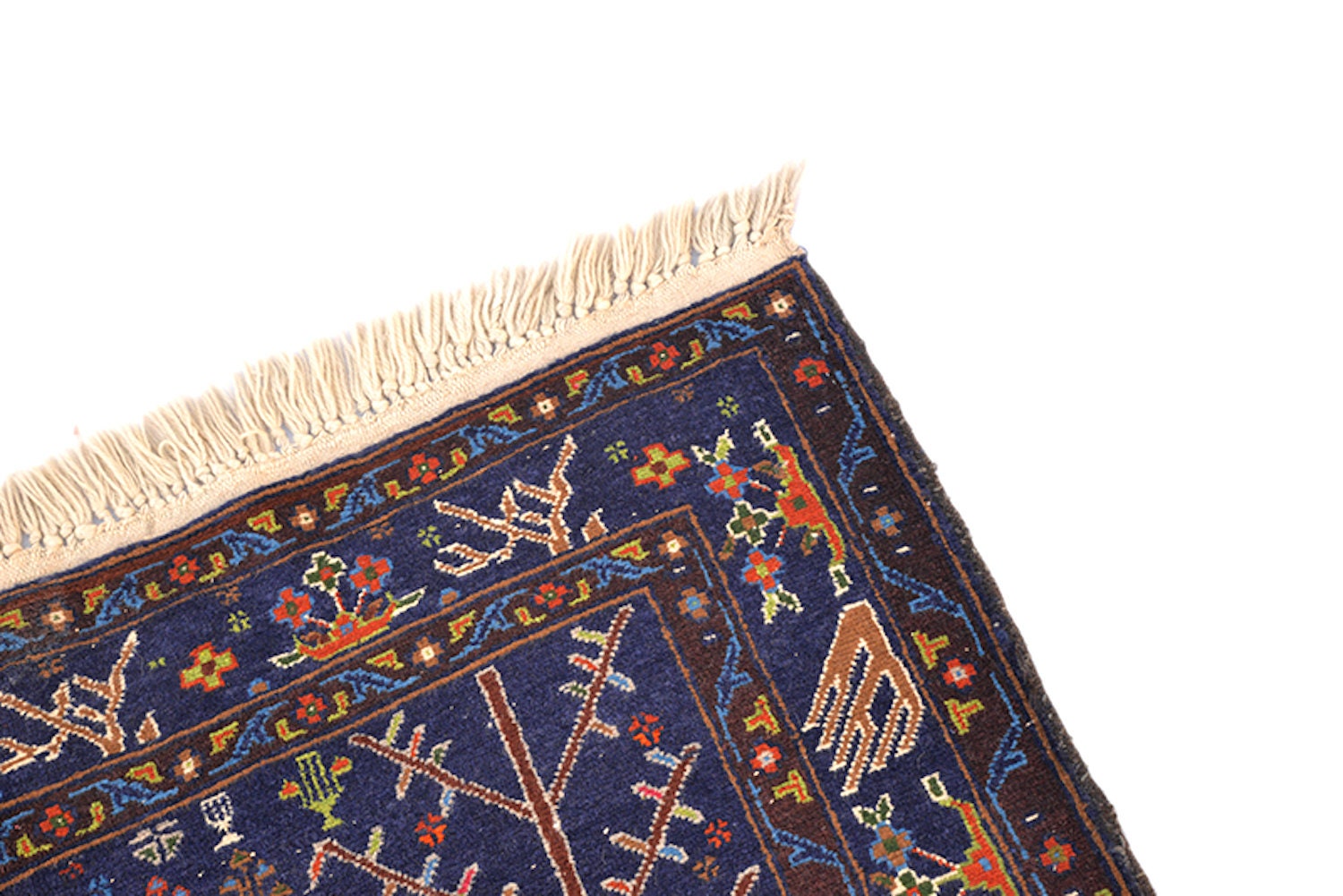 6.2 x 3.6 Ft | Blue Tribal Rug | Brown Beige Medallion Rug | Vintage Rug | Rustic Geometric Rug | Oriental Wool Hand Knotted Rug