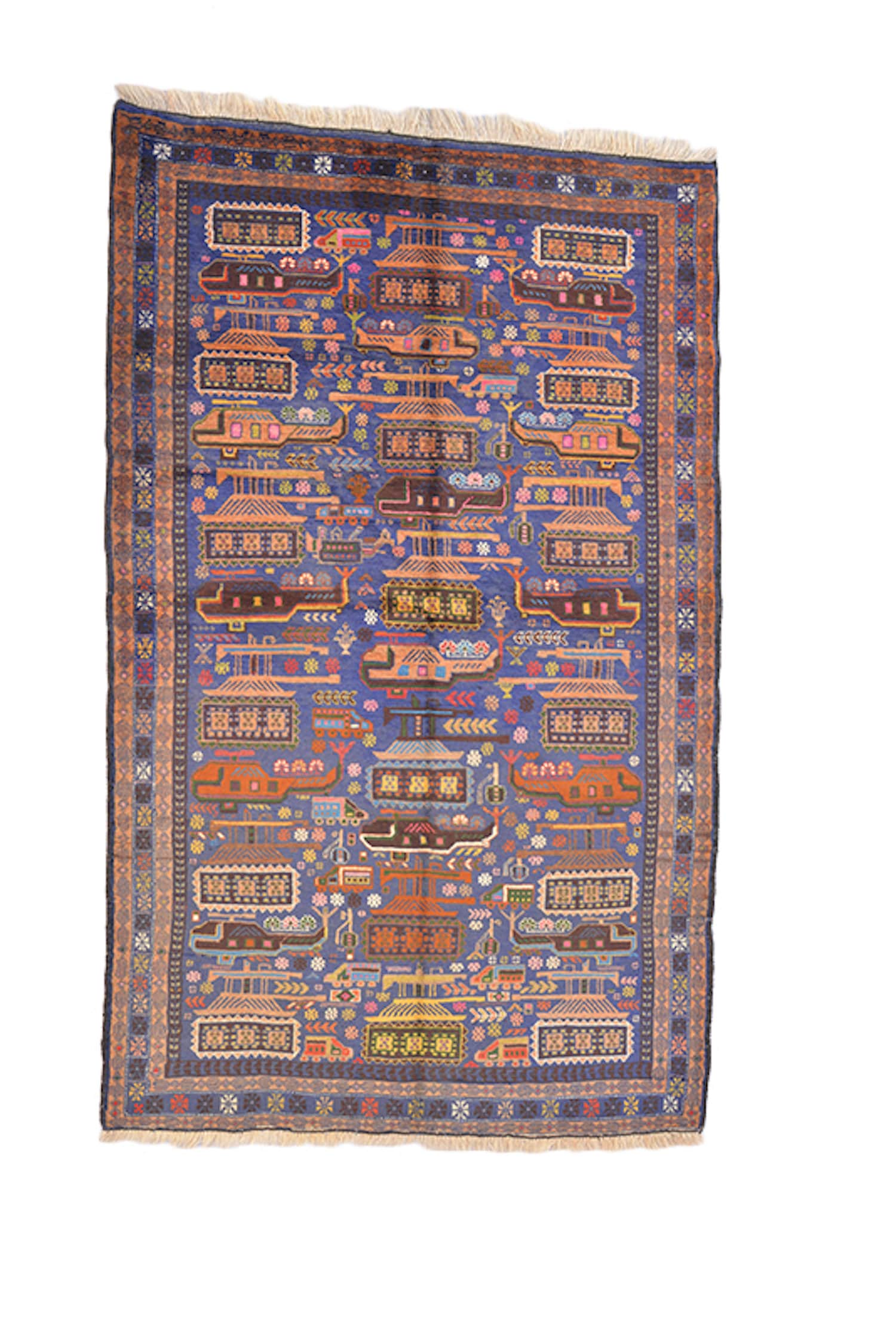 Blue Vintage Rug | 6 x4 Ft Area Rug | Purple Brown Persian Rug | Tribal Hand Knotted Rug | Vintage Rug | Helicopter Kids