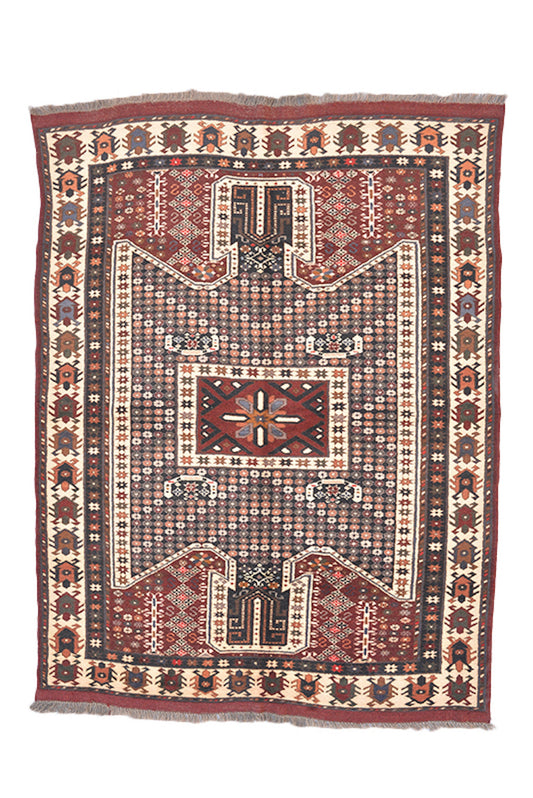 Vintage Area Rug | Red Brown Rug | 4 x 6 Ft | Geometric Tribal | Rustic Dark Toned Rug | Wool Antique Rug