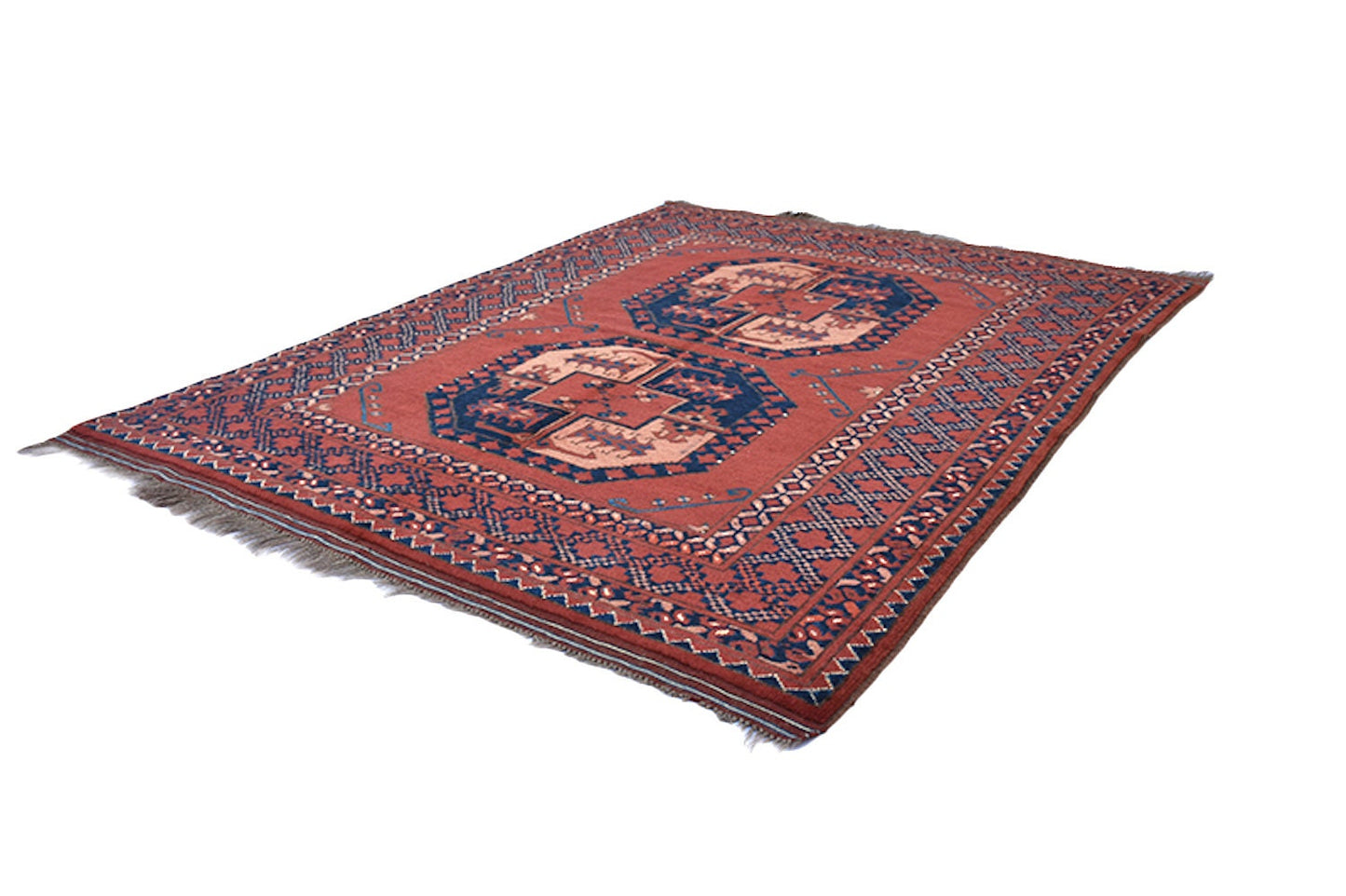 Antique Red Orange Vintage 4x5 Rug | Geometric Medallion Rug | Afghan Persian Wool Rug | One of a Kind Wool Hand Knotted
