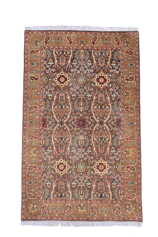 Antique Oriental Rug with Brown & Beige Floral Paisley Design | Size: 3 x 5 Ft | Rustic Home Design | Wool Handmade