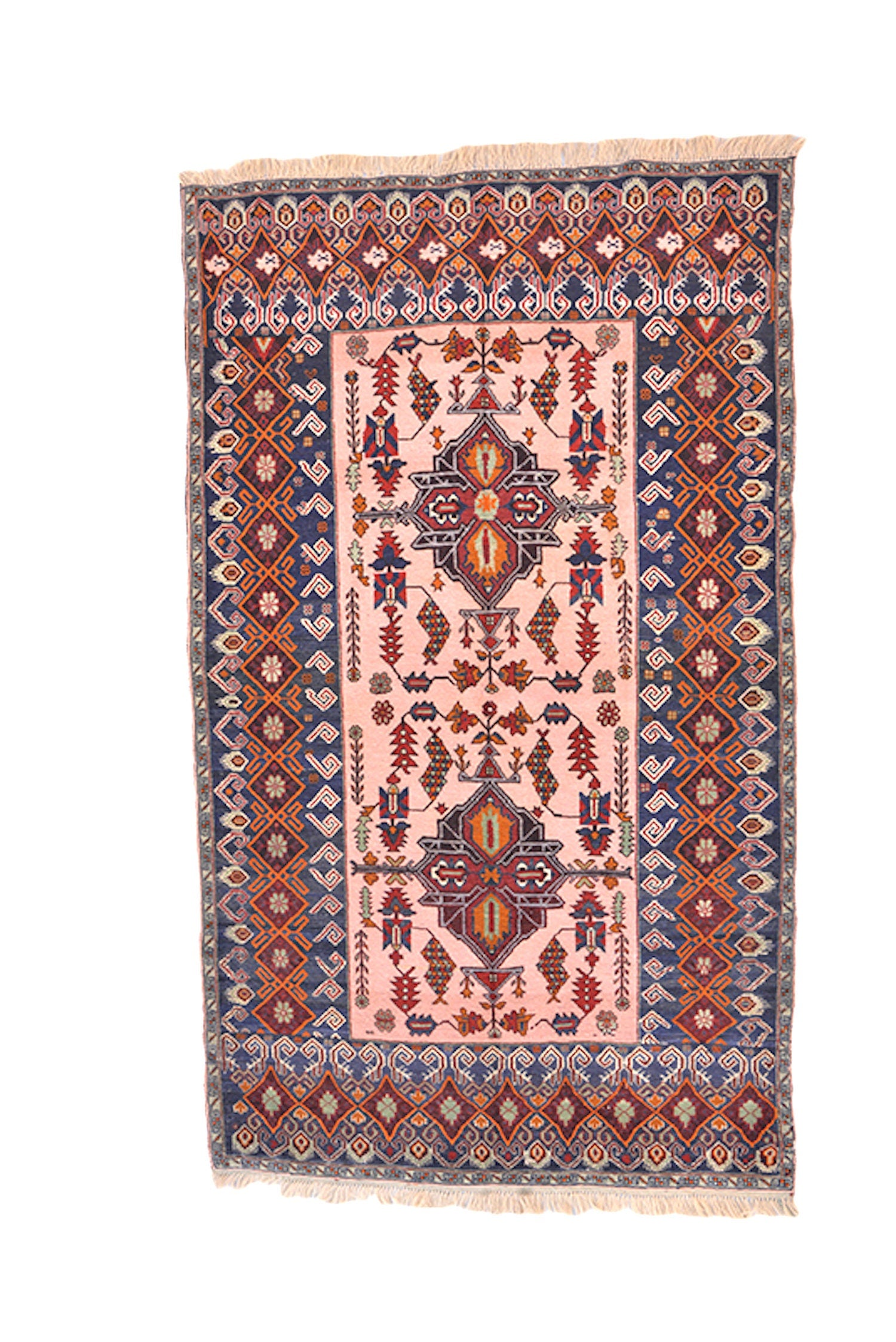 Vintage Pink Rug | Blue Pink Tribal Rug | 4 x 6 Ft Area Rug | Hand Knotted Rug | Vintage Bohemian Rug | Boho Style Rug