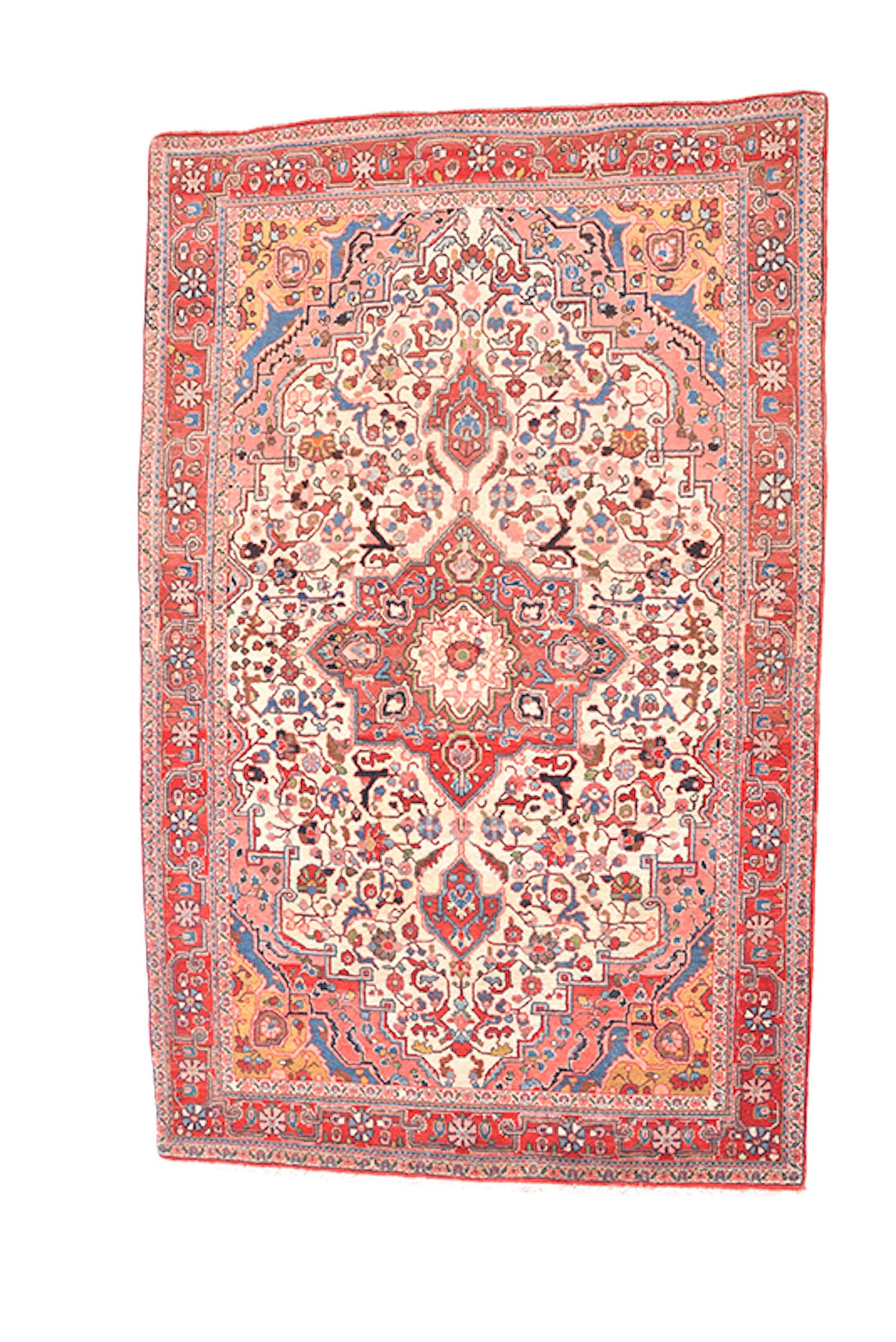 6.10 x 4.3 Feet | Vintage Pink Rug | Bright Medallion Rug | Floral Persian Design Rug | Pink Blue Yelllow Rug | Handwoven Wool Rug