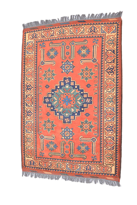 6 x 4 Feet Vintage Rug | Orange Oriental Antique Area Rug | Persian Tribal Rug | Bohemian Vibrant Accent Rug