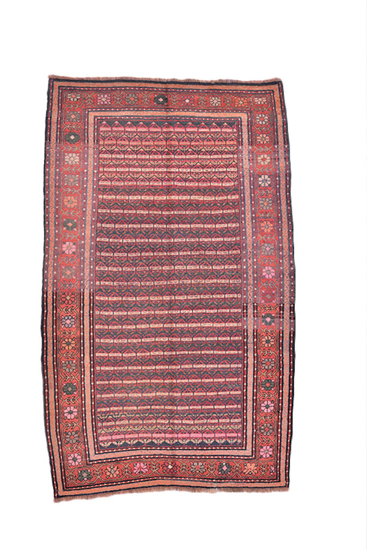 6 x 3 Feet Rug | Antique Tribal Rug | Handmade Red Navy Rug | Striped Rug | Wool Oriental Rug | Afghan Rug | Bordered Rug