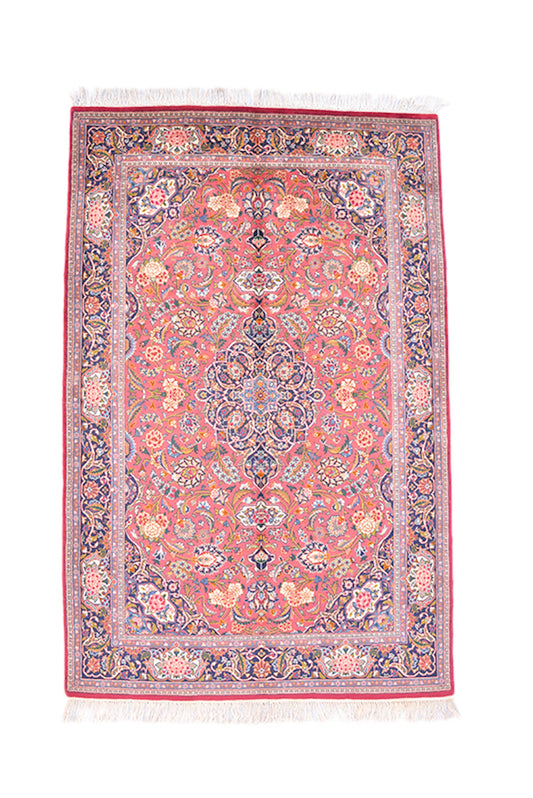 4' x 6' Oriental Hand Knotted Rug | Persian Style Red Medallion with Blue Red Border | Wool Antique Rug