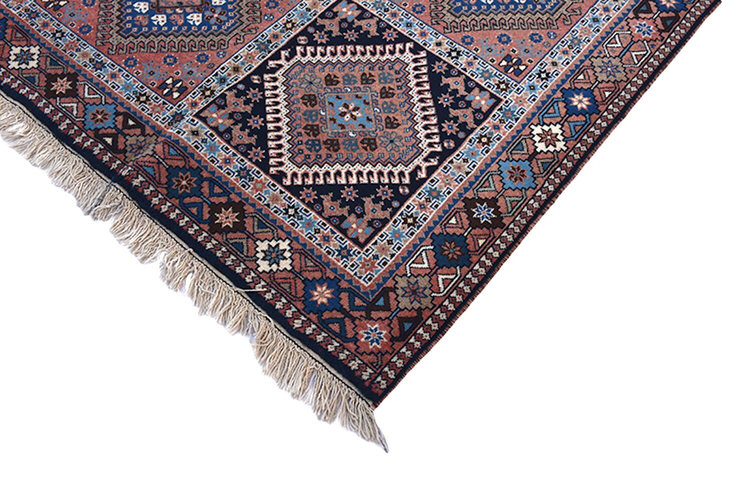 Navy & Pink Rug | Rustic Vintage Rug | Hand Woven Area Rug | 3 x 5 Ft Rug | Antique Rug | Wool Rug |Geometric Diamond Medallions