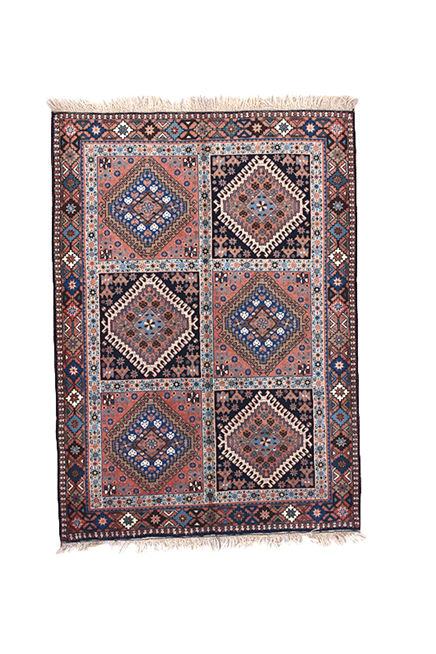 Navy & Pink Rug | Rustic Vintage Rug | Hand Woven Area Rug | 3 x 5 Ft Rug | Antique Rug | Wool Rug |Geometric Diamond Medallions