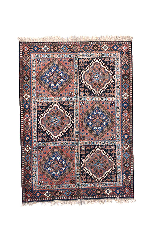 Navy & Pink Rug | Rustic Vintage Rug | Hand Woven Area Rug | 3 x 5 Ft Rug | Antique Rug | Wool Rug |Geometric Diamond Medallions