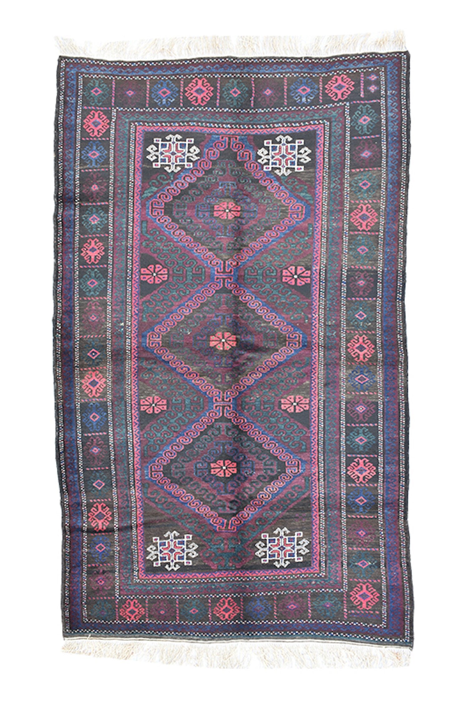 Grey Pink Vintage Rug | Diamond Medallion | 4 x 7 Rug | Afghan Persian Rug | Accent Rug | Boho Style Rug | Wool Hand Knotted
