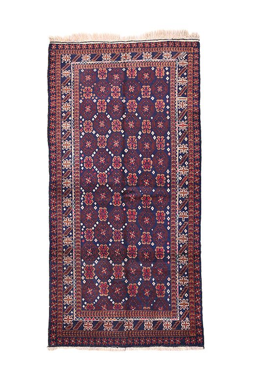 Vintage Navy Rug | Blue Red Tribal Rug | 5 x 8 Rug | Geometric Rug | Hand Woven Rug | Oriental Rug