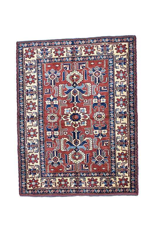 Blue Red Vintage 4 x 5 Area Rug | Floral Rug | Tribal Motif Medallion Oriental Rug | Antique Rug