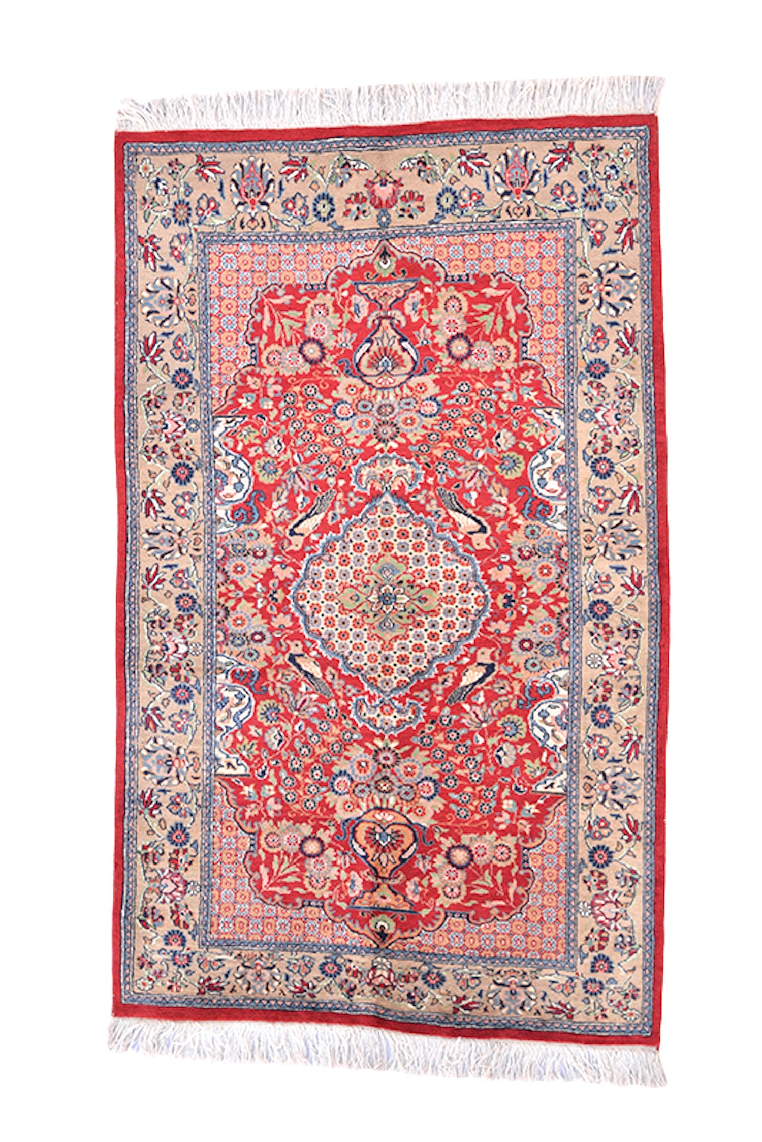 Red Oriental Rug | 3 x 5 Rug | Red Floral Rug | Bohemian Ethnic Rug | Low Pile Hand Knotted Rug