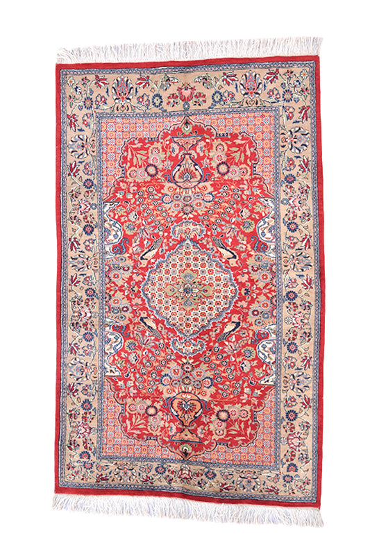 Red Oriental Rug | 3 x 5 Rug | Red Floral Rug | Bohemian Ethnic Rug | Low Pile Hand Knotted Rug