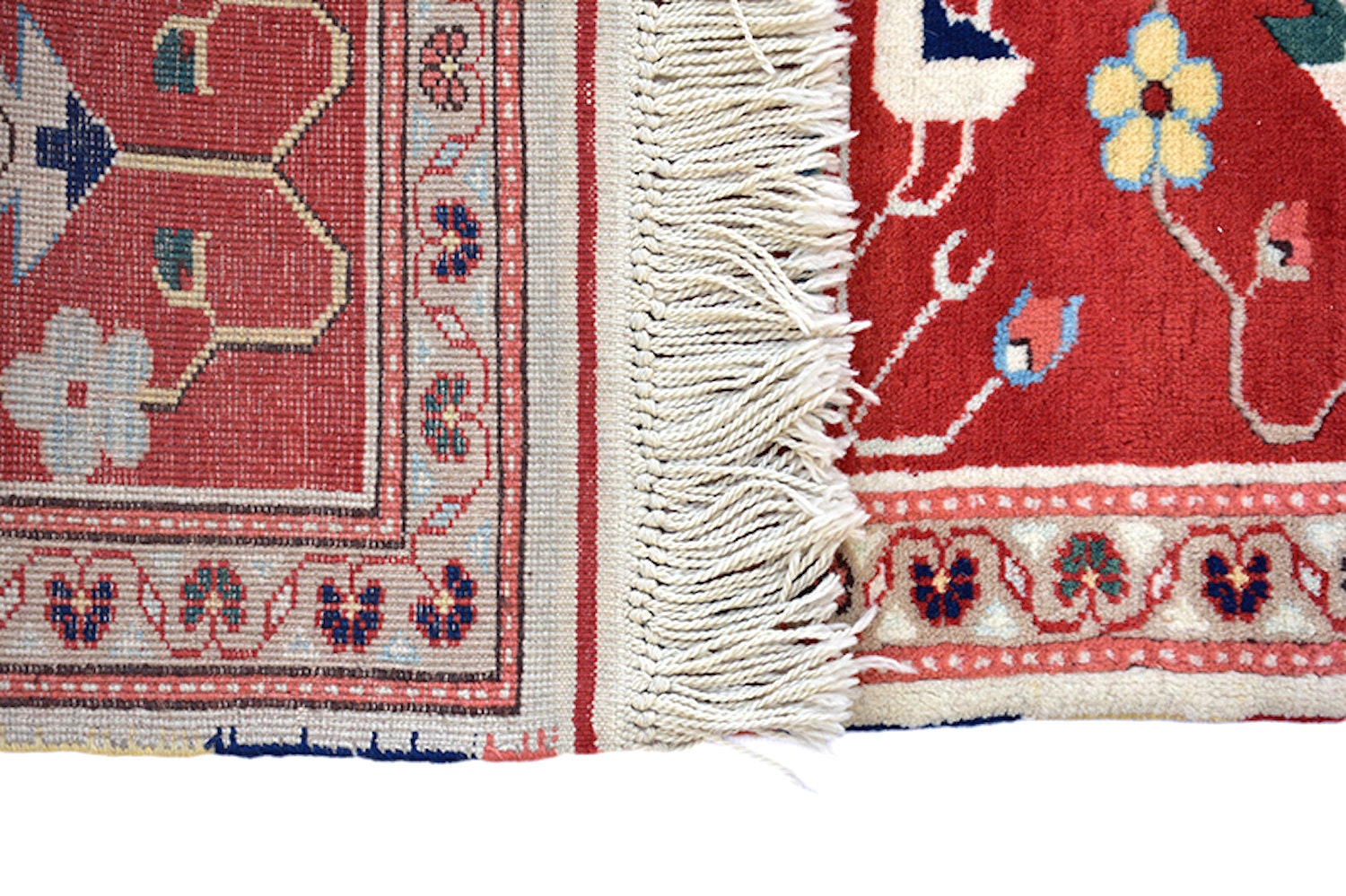 Turkish 9x11 Large Kazak Vintage Rug | Blue Green with Bright Red Border | Antique Oriental Rug | Tribal Geometric Living Room Rug