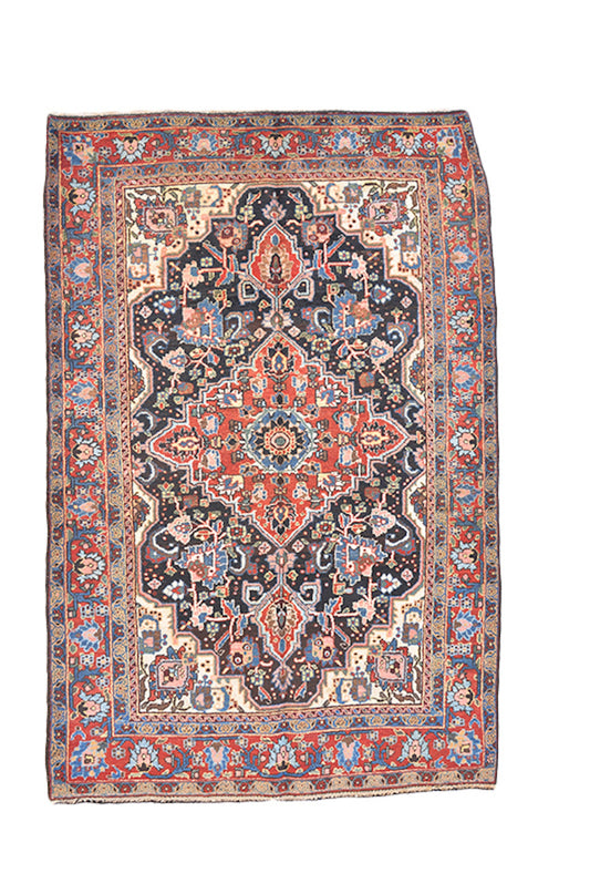 Size: 6.8 x 4.4 feet | Navy Red Vintage Rug | Persian Rug Turkish | Medallion Oriental Rug | Accent Rug | Wool Hand Knotted Rug