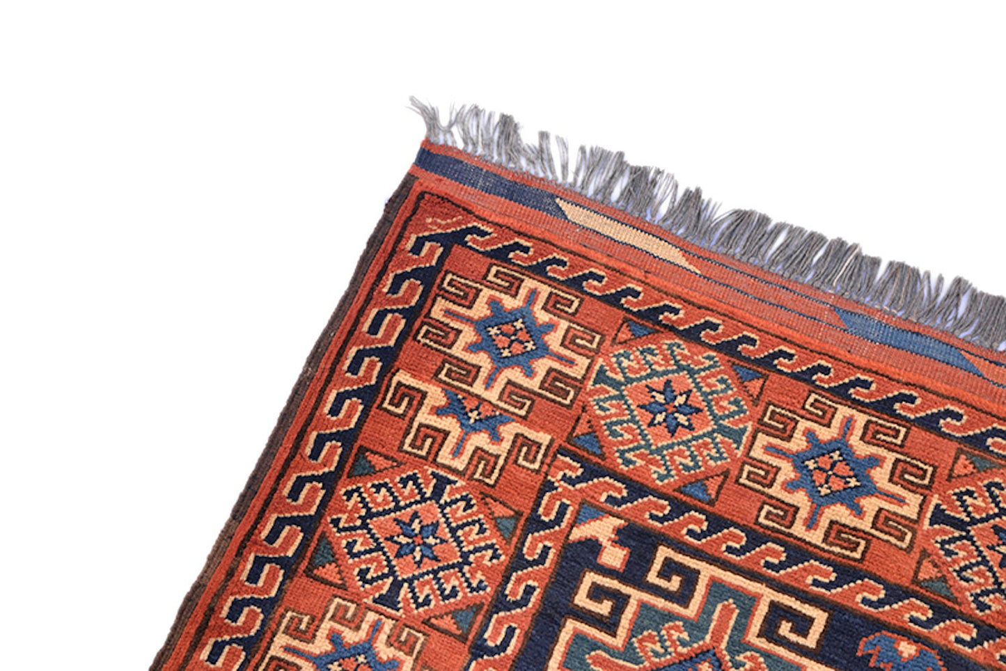 Size: 5.9 x 4.1 ft , Tribal Rusted Orange Blue Area Rug, Grid Tribal Pattern, Wool Antique Persian Rug
