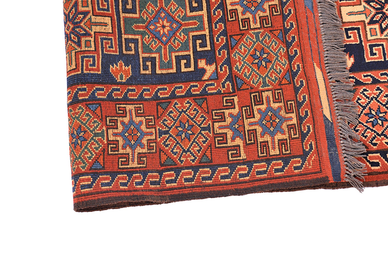 Size: 5.9 x 4.1 ft , Tribal Rusted Orange Blue Area Rug, Grid Tribal Pattern, Wool Antique Persian Rug