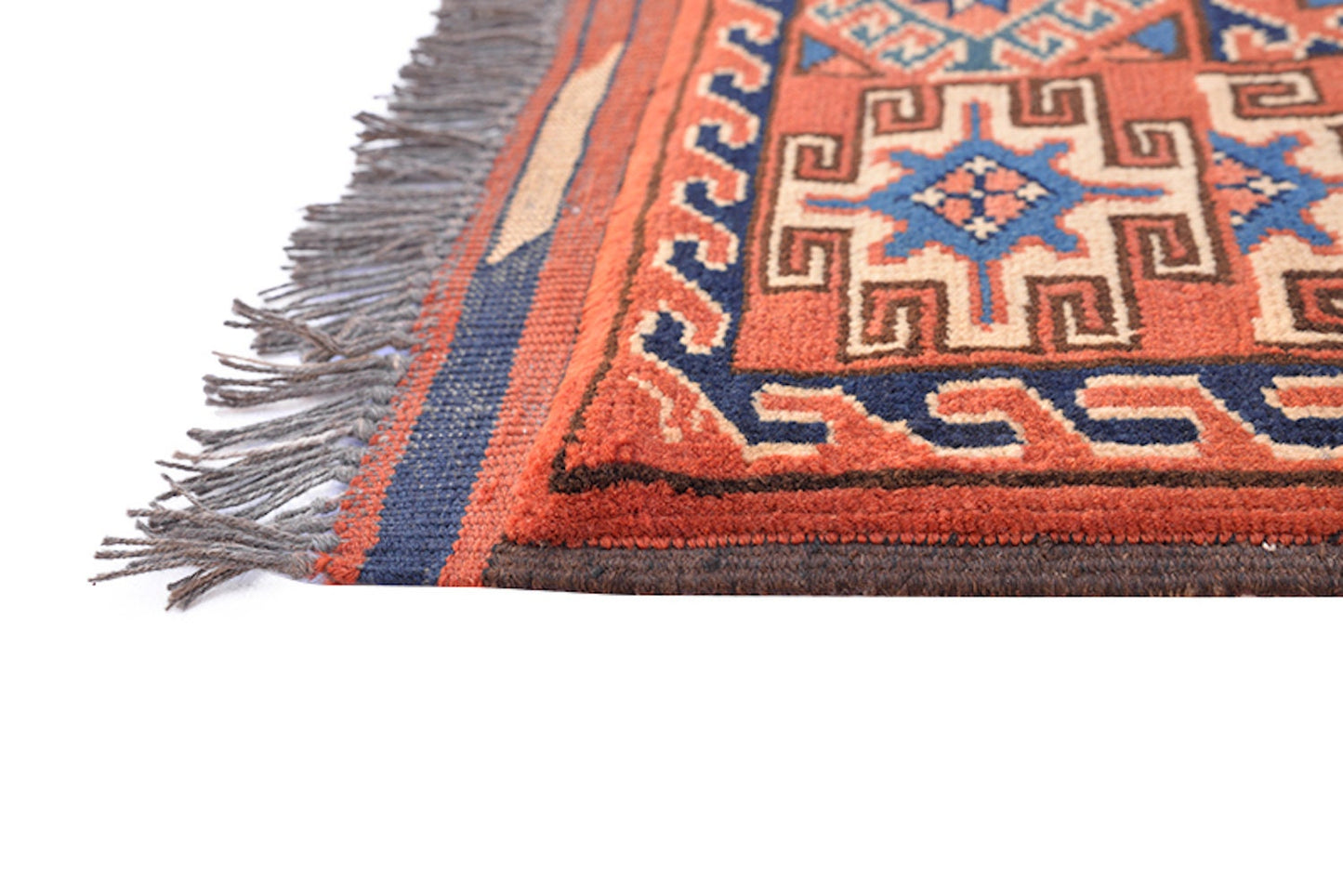 Size: 5.9 x 4.1 ft , Tribal Rusted Orange Blue Area Rug, Grid Tribal Pattern, Wool Antique Persian Rug