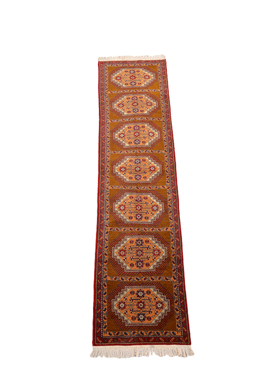 Runner Rug Antique | Brown Red Runner Rug | 2 x 9 Feet | Long Hallway Rug | Hand Knotted Runner | Tribal Vintage Runner