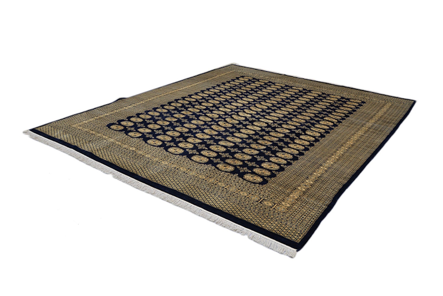Navy Yellow Antique Rug, 8x10 Ft, Oriental Classic Rug, Large Bordered Traditional Rug, Wool Handwoven