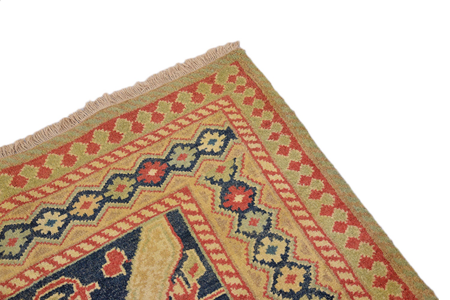 Yellow Teal Vintage 8x11 Tribal Rug, Large Turkish Kazak Rug, Wool Antique Hand Woven, Living Room Rug