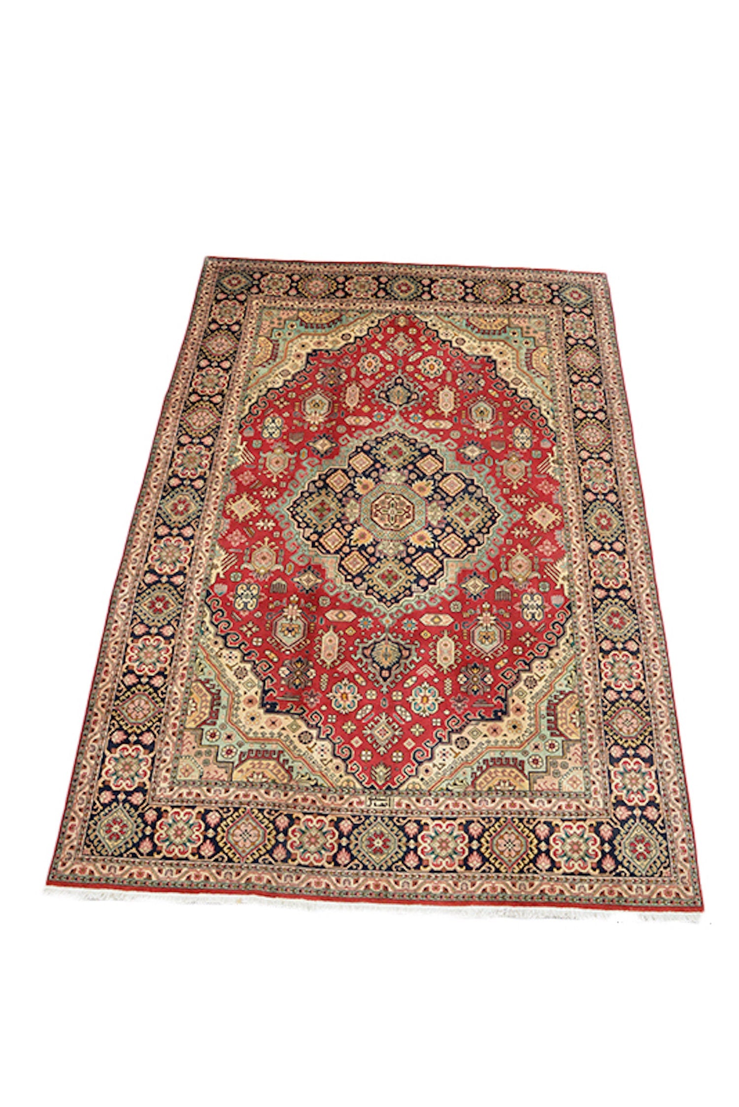 Oriental Antique Rug | Persian Pattern | Central Medallion | Red Beige Wool Rug | Living Room Large Rug