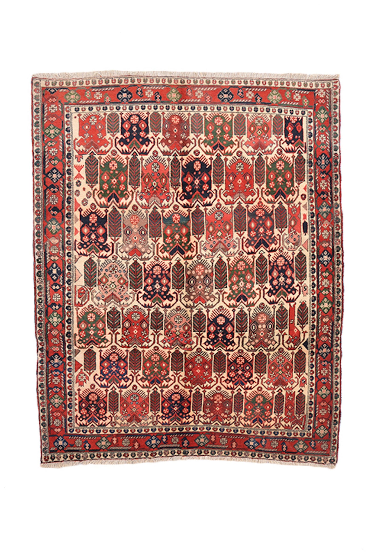 Tribal Orange Rug | Wool Area Rug | 4 x 5 Ft Rug | Geometric Nomadic Pattern | Persian Afghan Turkish Hand Knotted Rug