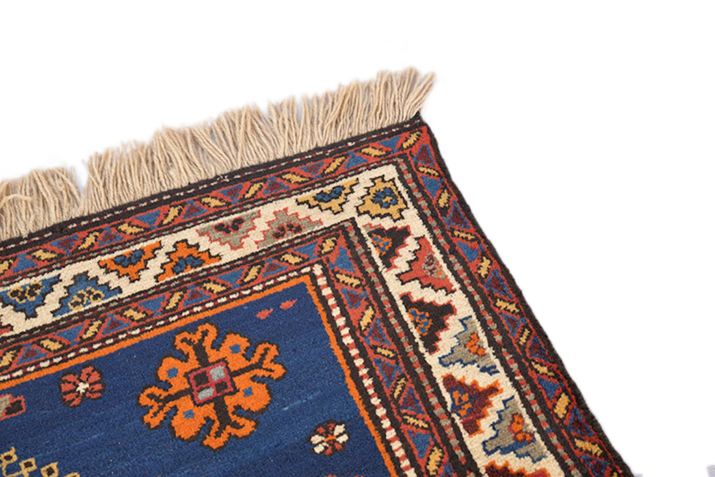 Bright Orange Blue Tribal Rug | Boho Eclectic Rug | 4 x 6 Feet | Kazak Antique Handmade Carpet | Vibrant Colorful