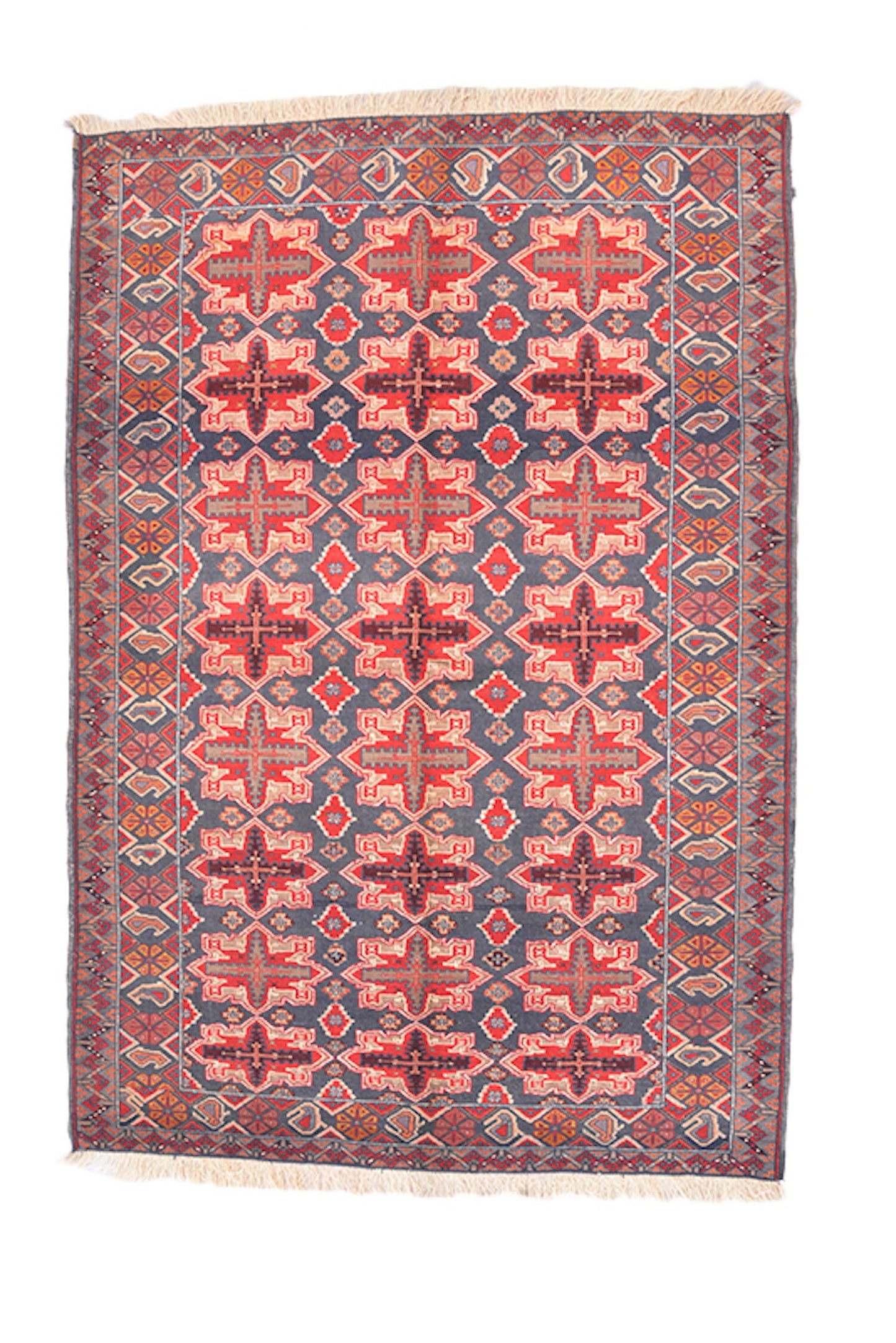 Pink Vintage Rug | 4 x 6 Ft | Area Rug | Grey Pink | Geometric Multi Medallion Rug | Faded Style Hand Knotted Rug | Wool